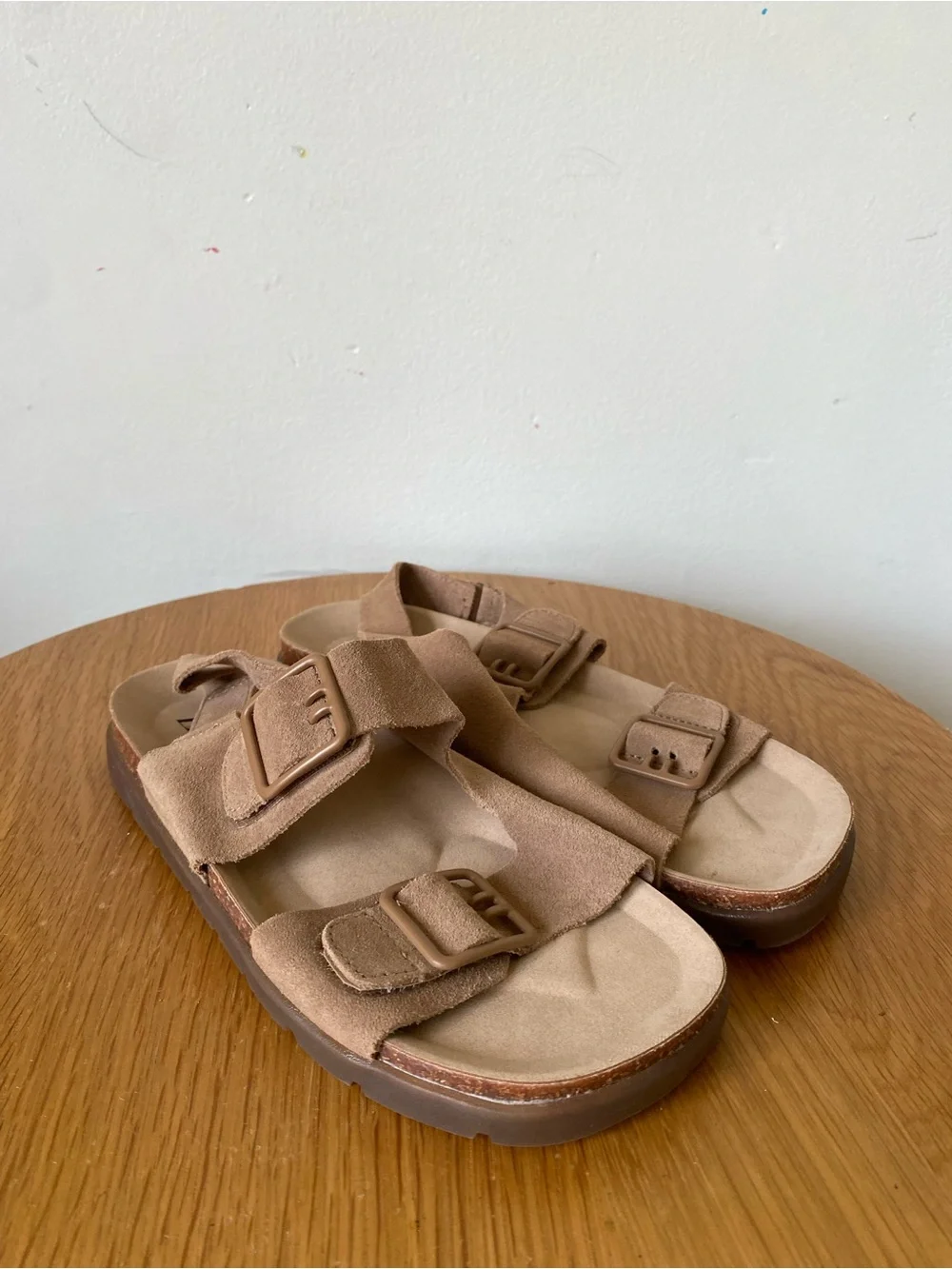 Zara Kids Double-Buckle Suede Sandals in Tan Brown